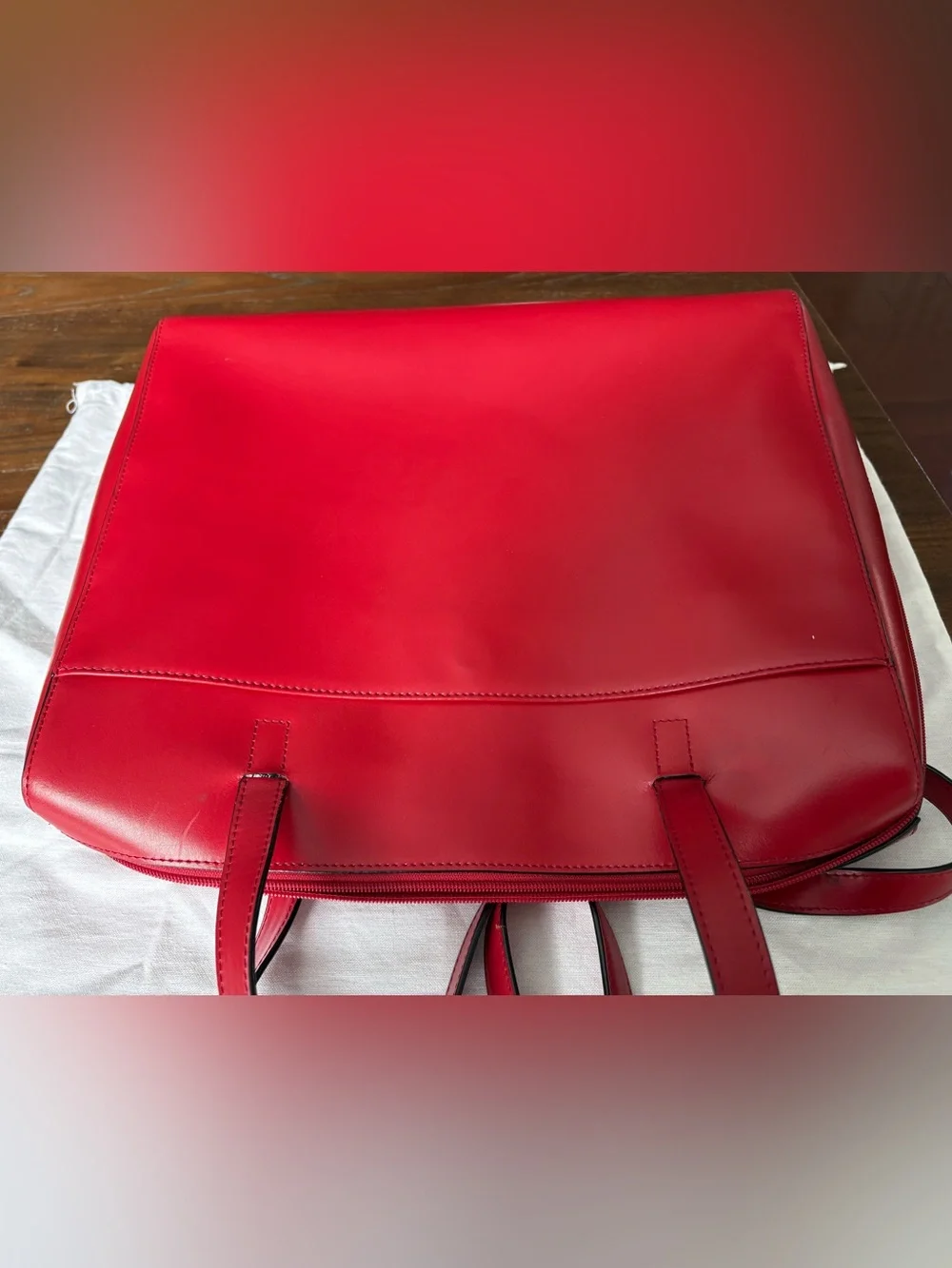 LODIS Red Leather Laptop Tote Bag - Significant Wear on One Strap / Priced Low
